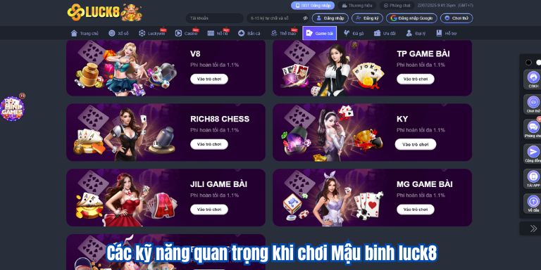 Các kỹ năng quan trọng khi chơi Mậu binh luck8