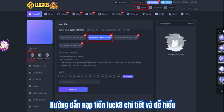 Hướng dẫn nạp tiền luck8 chi tiết và dễ hiểu
